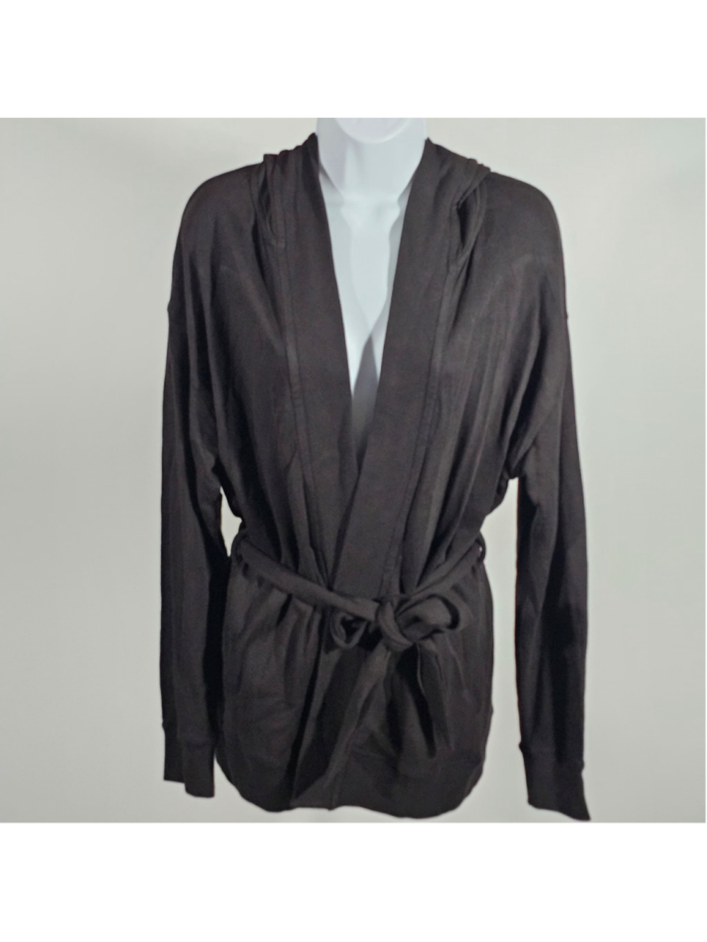 Mono B Womens Small Black Hooded Cardigan NWT Organic Cotton Modal Belted Athlei